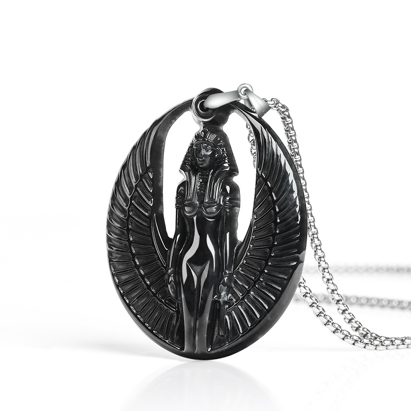 Vintage Necklace - Myanmar Jadeit Isis Anhänger Halskette Natürlicher