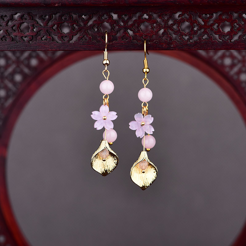 Vintage Collectible Item - Rosa natürliche Jade-Blumen-Ohrringe, Vintage-Geschenke für Frauen,