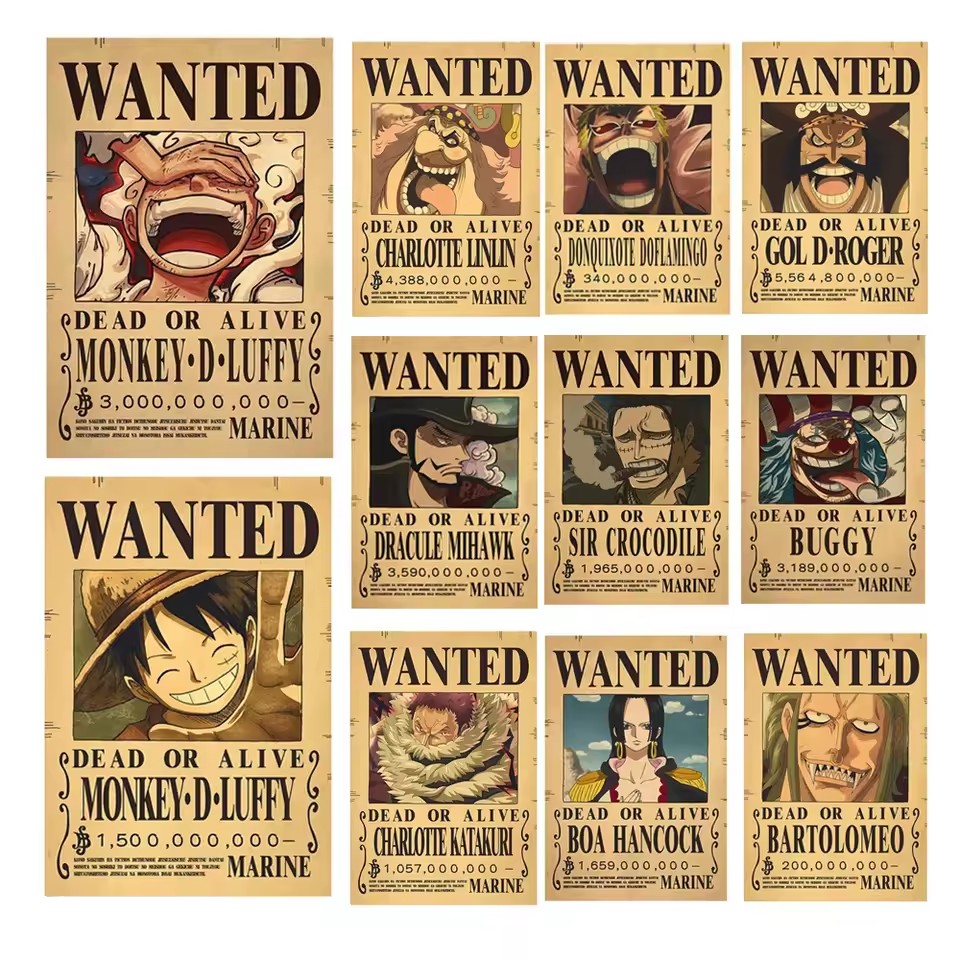 Vintage Collectibles Toys - Anime One Piece Wanted-Plakate Luffy Gear