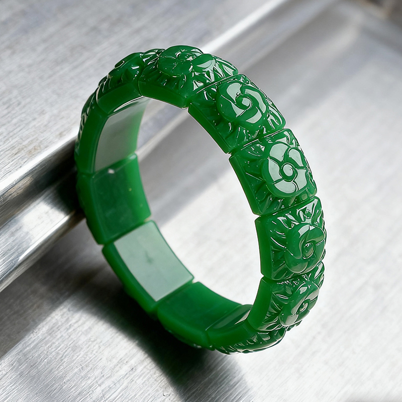 Vintage Collectible Item - Echtes Jade-Blumen-Armband, Armreif, Designer-Vintage-Stil, natürlicher Schmuck,