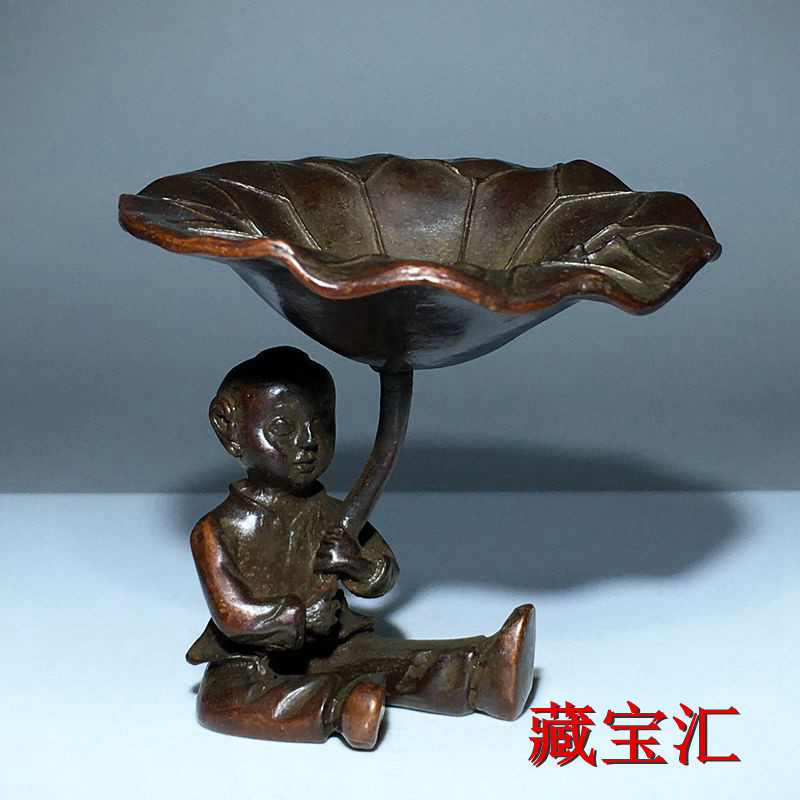 Vintage And Collectible Items - Antike Vintage Lotusblatt-Kinderbronze-Statue, ländliches Sammlerstück, handgefertigtes