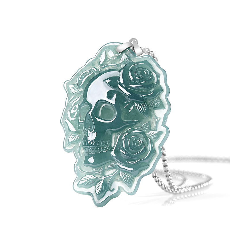 Vintage Necklace - Natürlicher Burmesischer Jadeit-Schädel-Anhänger Halskette Mode Vintage