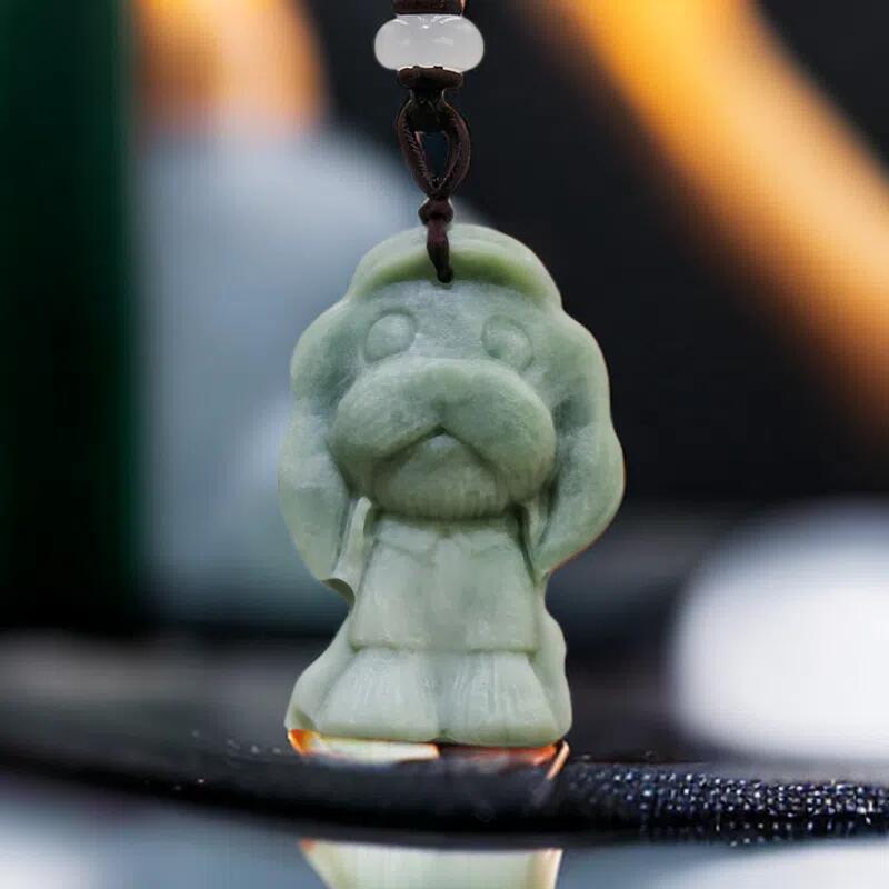 Vintage Necklace - Natürliche echte Jade Hund Anhänger Halskette